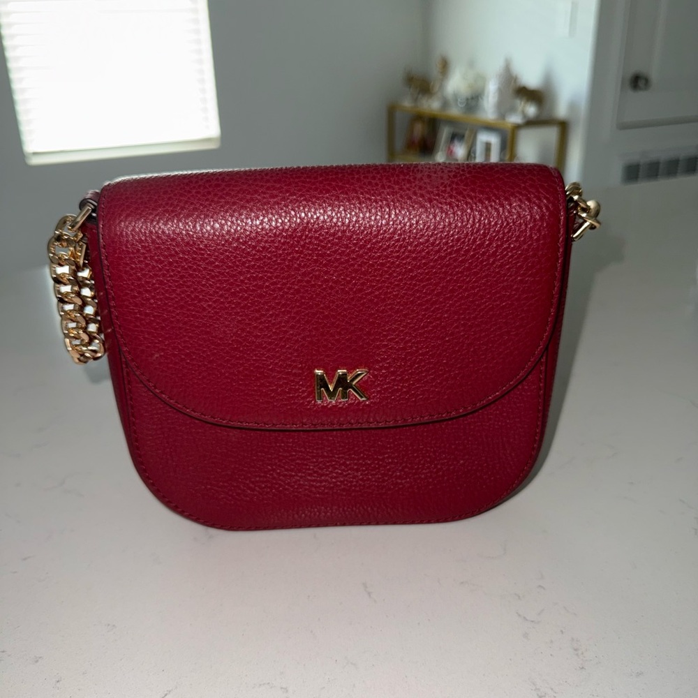 Michael Kors Burgundy Pebbled Leather Crossbody with Gold Chain